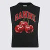 Ganni Sleeveless Intarsia Knit Crew Neck Top In Black
