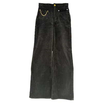 Ganni Magny Chain Accent Trousers In Black Corduroy