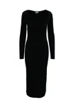 Ganni Maje Square-neck Ribbed-knit Midi Dress In Black Rayon In Black