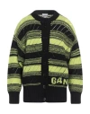 Ganni Black & Green Striped Cardigan In Black