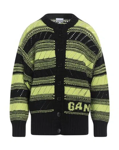 Ganni Black & Green Striped Cardigan
