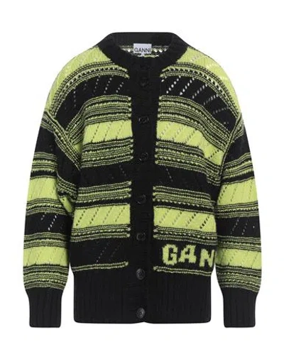 Ganni Black & Green Striped Cardigan In Black 99