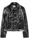 Ganni Washed Denim Belted Jacket In Black