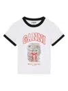 Ganni Graphic Print Crew Neck Short Sleeve Top In White