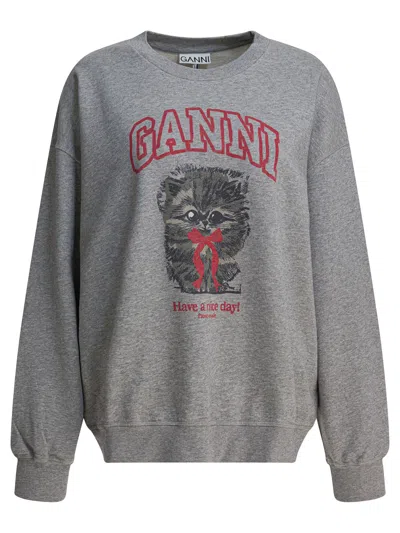 GANNI MARGOT KITTY PRINT SWEATSHIRTS GREY