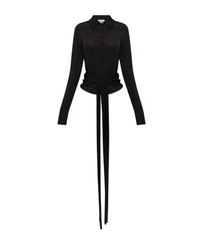 Ganni Marl Draped Shirt In Black