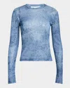 Ganni Marl Mesh Long Sleeve Crew Neck Blouse In Denim In Denim