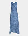 Ganni Denim Print Mesh Dress In Denim