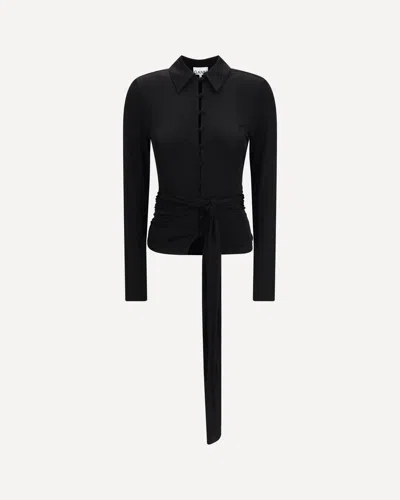 Ganni Black Blouse With Ties At The Waist