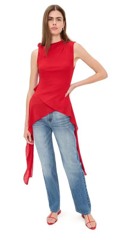 Ganni Marl Mesh Tie Knot Tank Top Goji Berry In Red