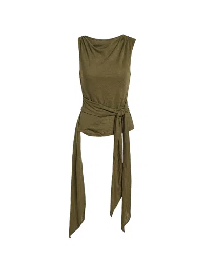 Ganni Marl Mesh Tie-knot Tank Top In Green