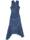 Ganni Denim Print Mesh Dress In Blue