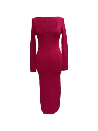 Pre-owned Ganni Marled Ribbed-knit Maxi Dress In Pink