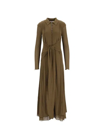 Ganni Marl-mesh Tie-waist Maxi Dress In Green