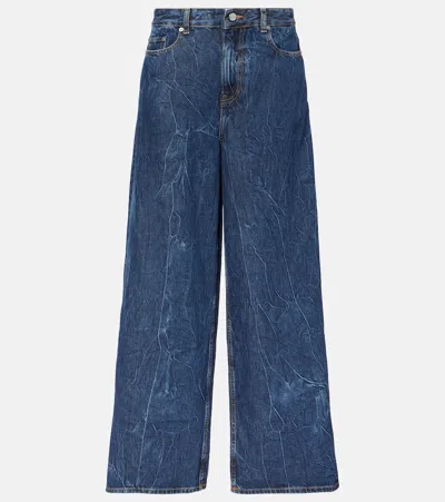 Ganni Crinkled Denim Jeans In 蓝色