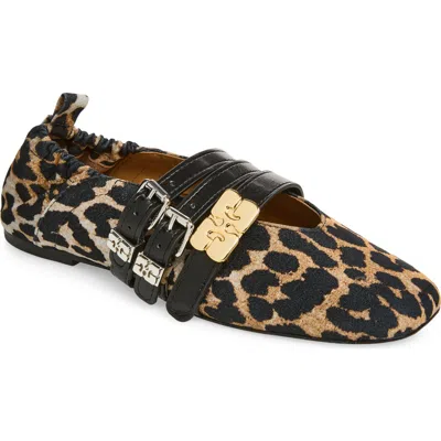 Ganni Sue Triple Ballerina Flocked Denim Printed In Animal Print
