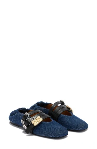Ganni Sue Denim Ballerina Flats Dark Blue Vintage
