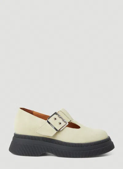 Ganni Mary Jane Creeper Loafers In Beige