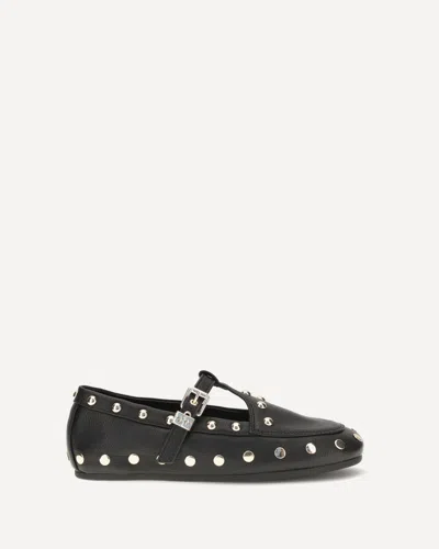 Ganni Mary Jenny Studded Ballerinas In Pebbled Leather In Black