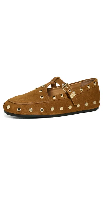 Ganni Mary Jenny Studded Ballet Mules Flats In Brown
