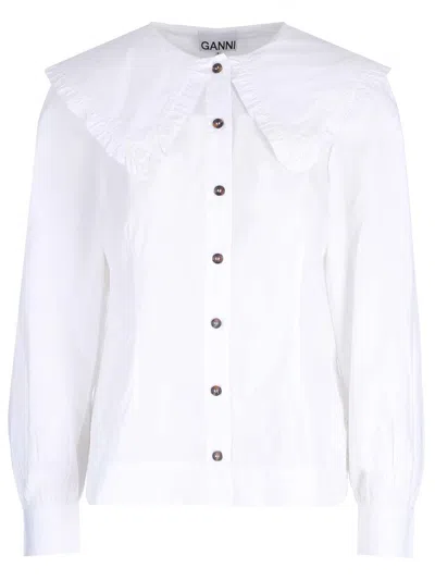 Ganni Maxi Collar Shirt In White