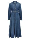 Ganni Blue Long Dress With Adjustable And Removable Waist Belt In Blue