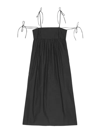 Ganni Midikleid Aus Baumwollpopeline Mit Raffung In Schwarz