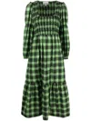 Ganni Seersucker Smocked Maxi Dress In Green