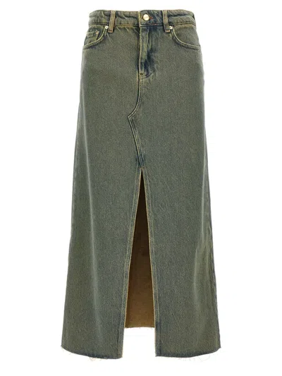 GANNI MAXI GREY SKIRTS WITH SLIT AT THE FRONT IN DENIM WOMAN
