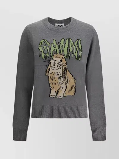 GANNI MAXI PRINT GRAPHIC WOOL KNITWEAR