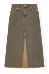 Ganni Maxi Grey Skirts With Slit At The Front In Denim Woman