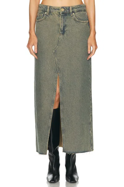Ganni Maxi Grey Skirts With Slit At The Front In Blue