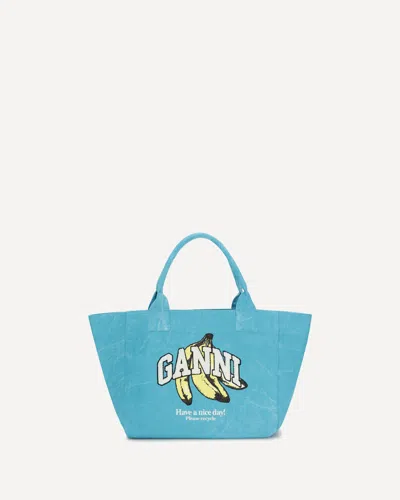 Ganni Medium Banana Print Tote Bag In Blue