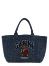 Ganni Blue Bear Medium Tote In Blue