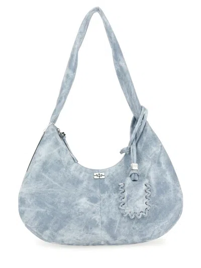Ganni Medium "bleached" Hobo Bag In Blue