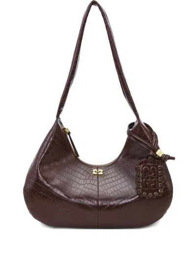 Ganni Medium Croc-embossed Shoulder Bag
