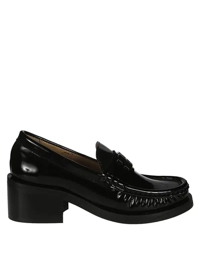 Ganni Medium-heeled Leather Moccasin In Black