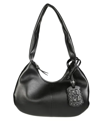 Ganni Medium Hobo Bag With Design In Black