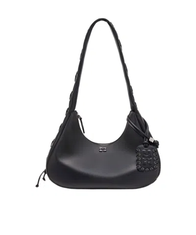 Ganni Medium Laces Hobo Bag In Black