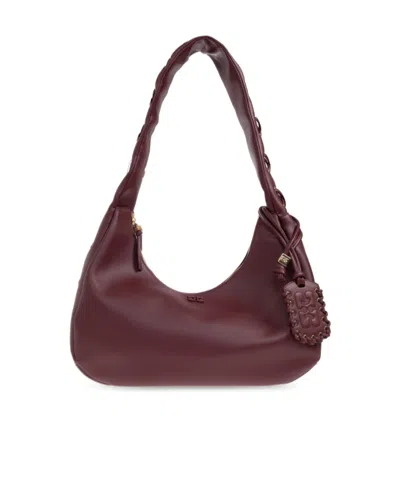 Ganni Medium Laces Hobo Bag In Red