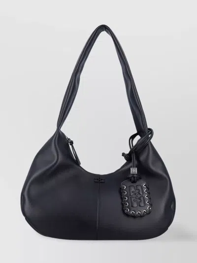 Ganni Medium Leather Hobo Bag With Lace-up Accents In Black