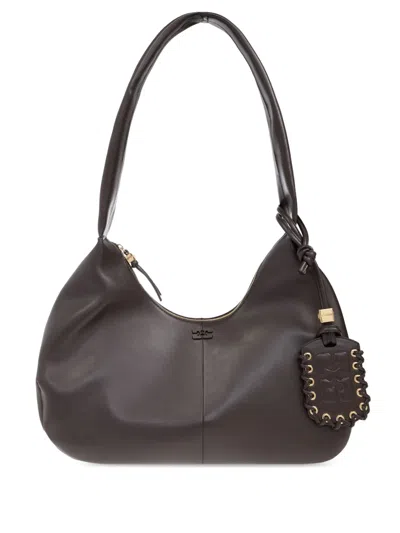Ganni Medium Leather Shoulder Bag In Brown