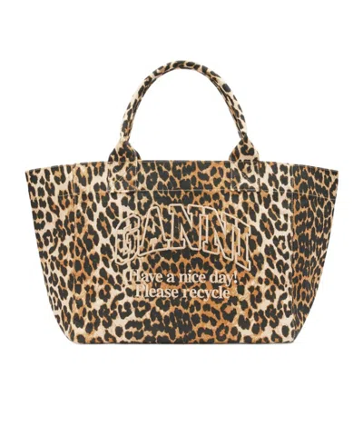 Ganni Medium Printed Tote Bag In Purple