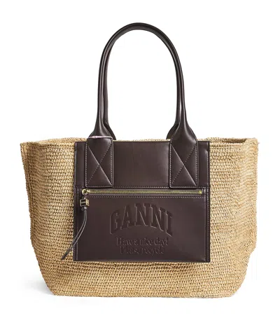 Ganni Medium Raffia-leather Tote Bag