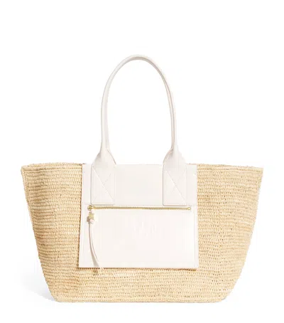 Ganni Medium Raffia-leather Tote Bag In White