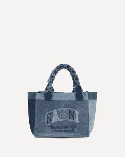 Ganni Medium Trapeze Denim Shopper In Blue