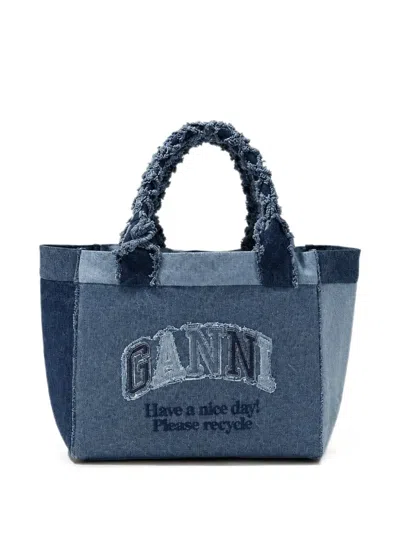 Ganni Medium Trapeze Denim Shopper In Blue