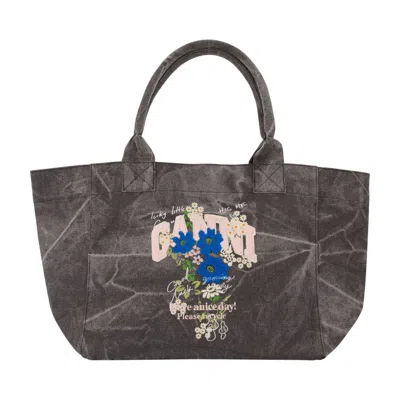Ganni Medium Trapeze Easy Shopper Bag -  - Cotton - Grey In Gray