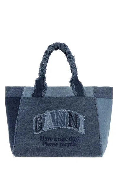Ganni Medium Trapeze Shopper Denim In Blue