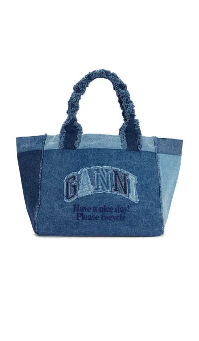 Ganni Medium Trapeze Shopper Denim Bag In Blue